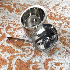 Contemporary Silver Ice Bucket with Lid & Tongs